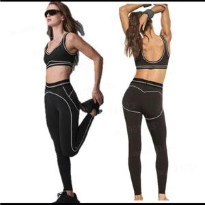 ALO Yoga Black Leggings with White Piping